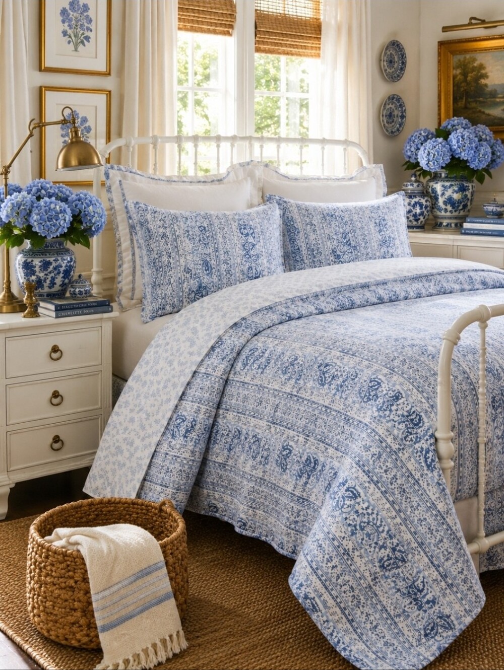 NWT King Blue White Coastal Cottage Duvet Set 100% Cotton Paisley Batik